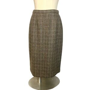 Pendleton Grey Wool Plaid Tan Black Grid Knee Length Midi Skirt size 12